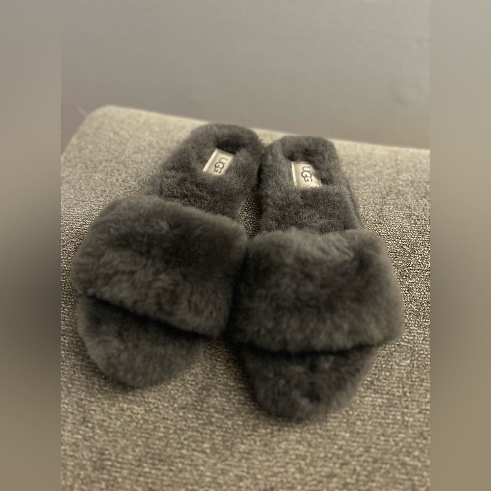 UGG Fluffy Grey Slide Slippers - Never worn